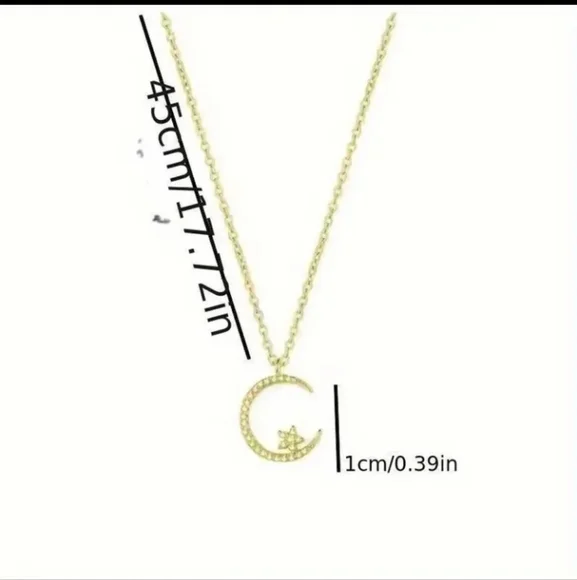 14k.Gold Plated Crescent Moon Necklace - Picture 7 of 11